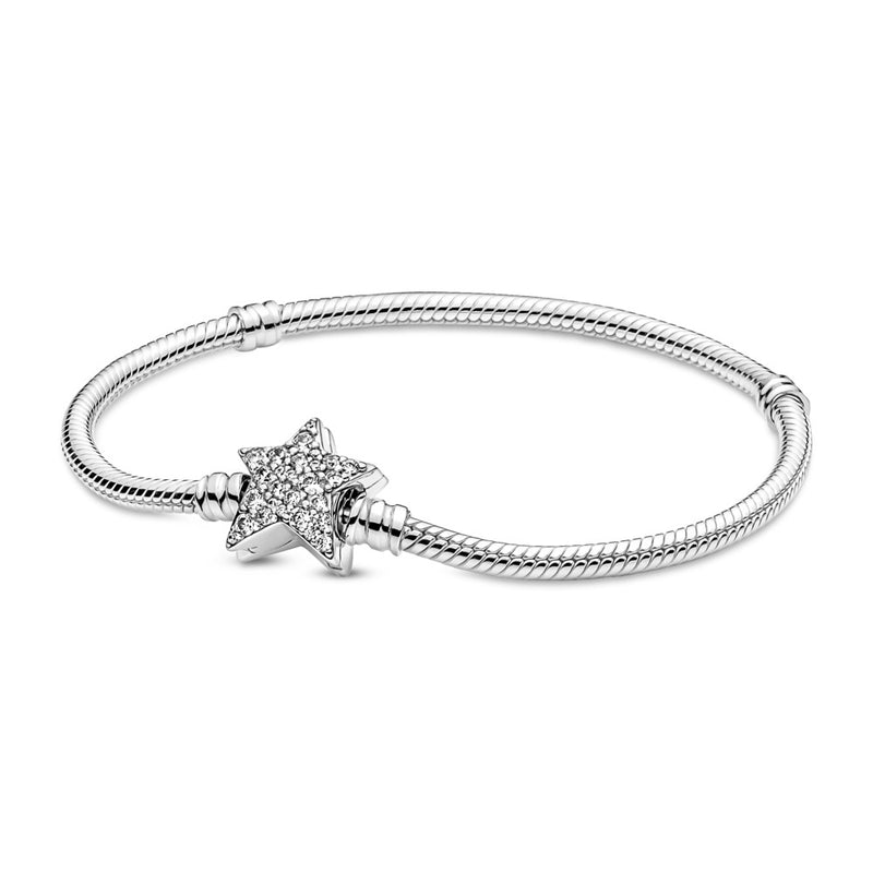 Snake chain sterling silver bracelet with star 19cm