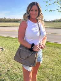 Sahara Fashion Chain Crossbody Bag - Taupe