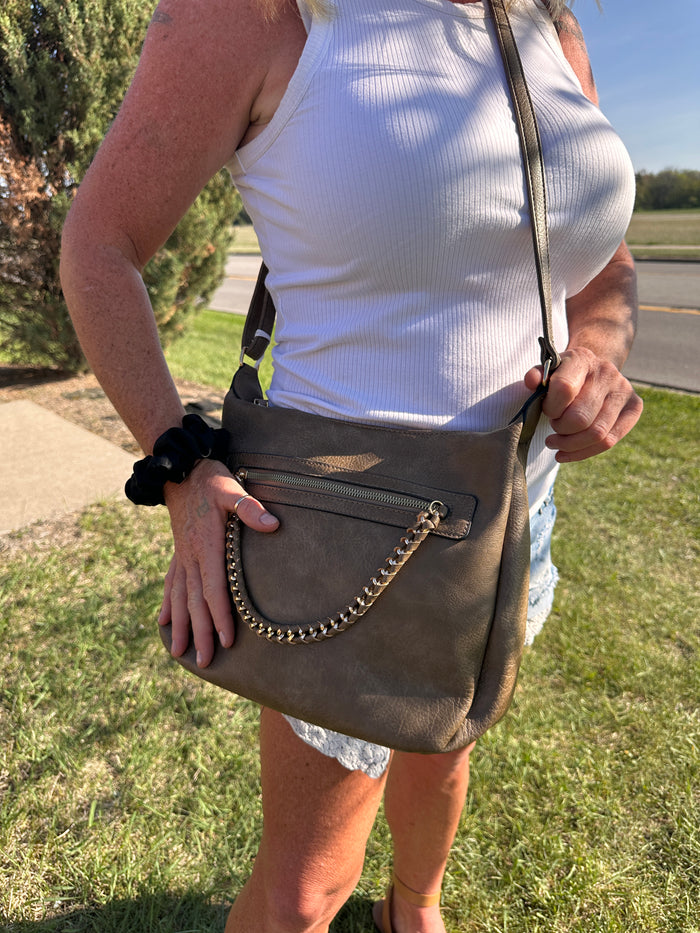 Sahara Fashion Chain Crossbody Bag - Taupe
