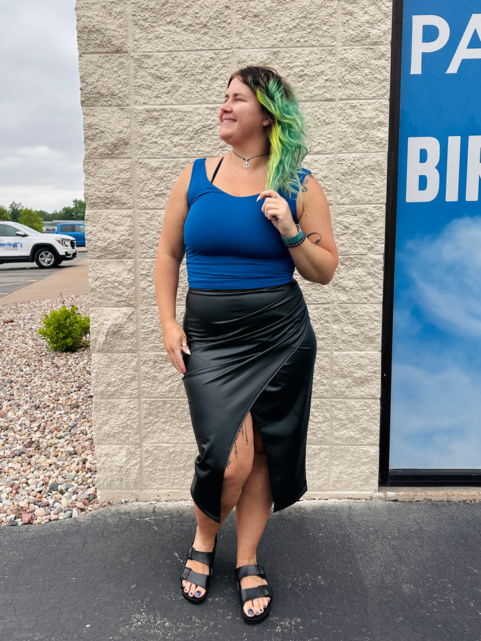 Yvonne Faux Leather Slit Midi Skirt