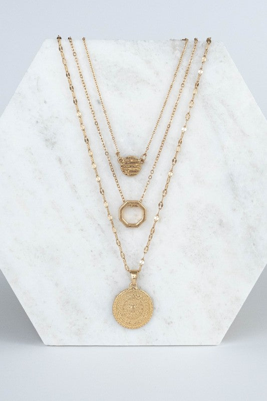 Gold Medallion Layered Necklace