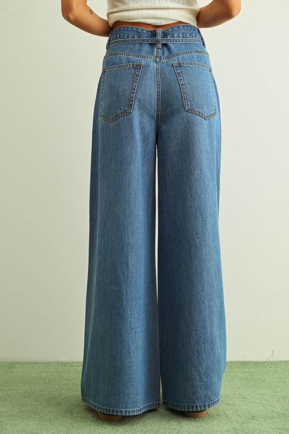 Tie Waist Wide Leg Denim Jeans