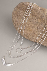 Hammered Metal Layered Necklace Set