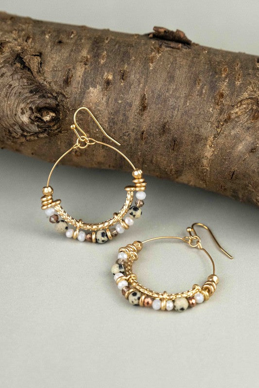 Dalmatian Stone Beaded Hoop Earrings