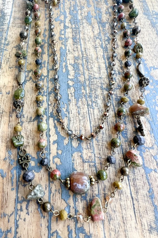 Unakite Stone Layered Necklace