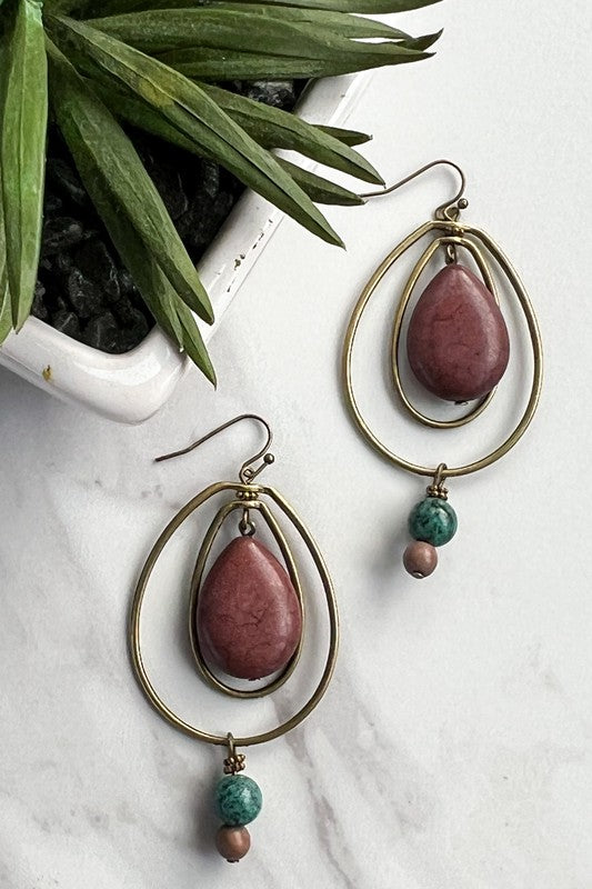 Stone & Wire Teardrop Earrings