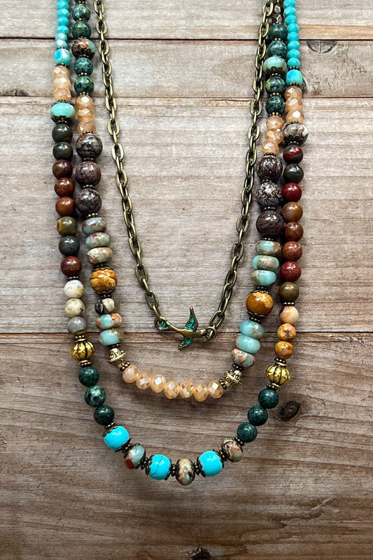 Beaded Bird Pendant Layered Necklace