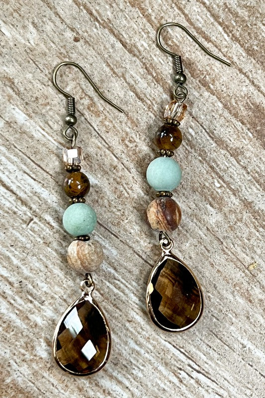 Amazonite Beaded Teardrop Earrings