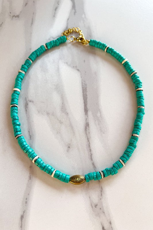 Teal Beaded Choker Necklace