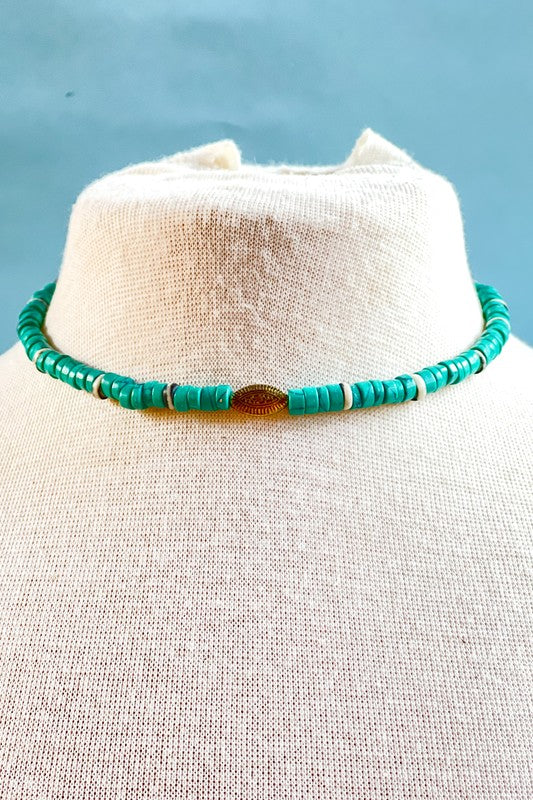 Teal Beaded Choker Necklace