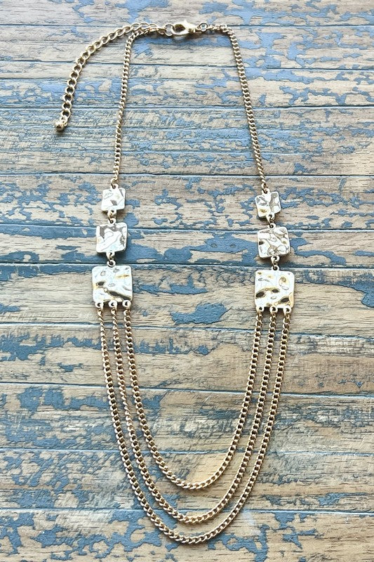 Hammered Metal Layered Chain Necklace