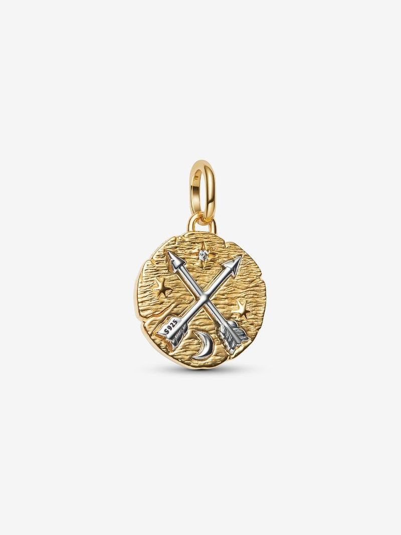 Crossing arrows sterling silver and 14k gold-plated medallion