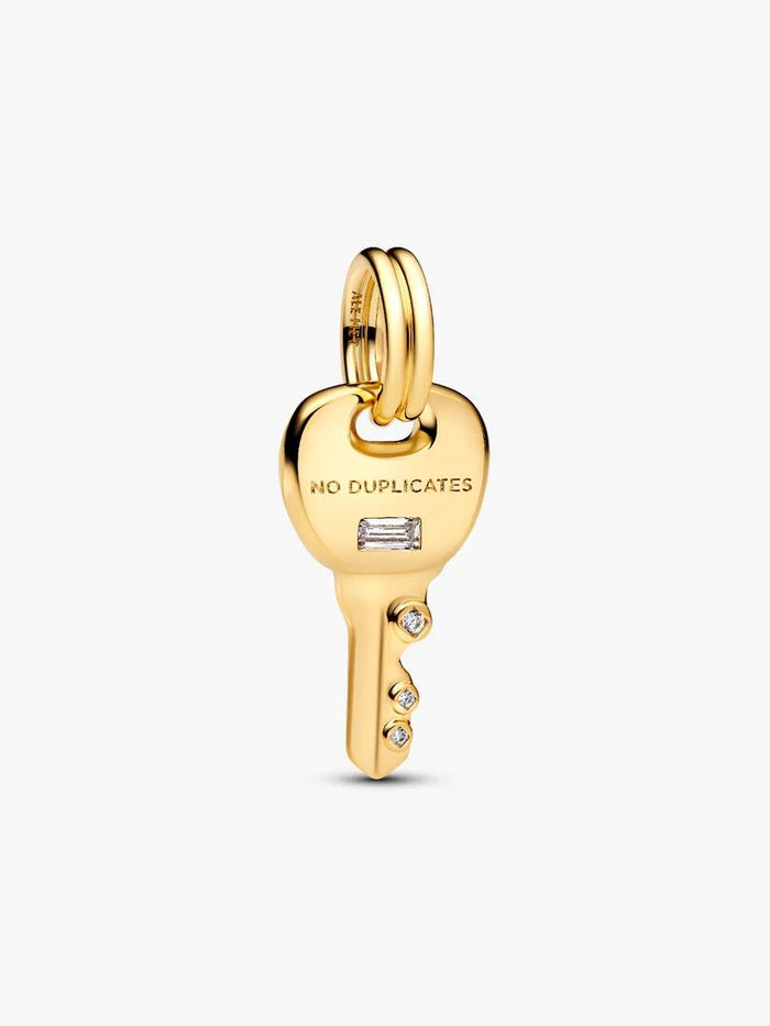 Key 14k gold-plated dangle with clear cubic zirconia