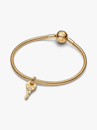 Key 14k gold-plated dangle with clear cubic zirconia