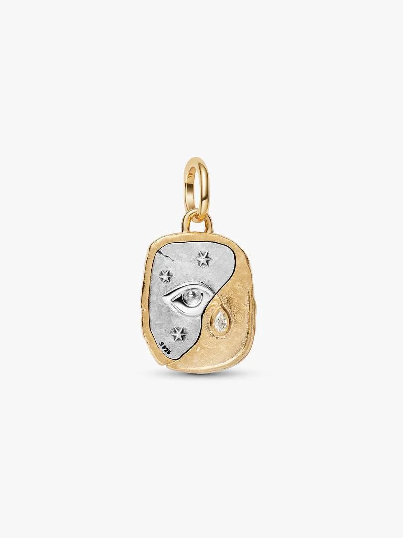 Eye sterling silver and 14k gold-plated medallion with clear cubic zirconia