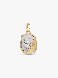 Eye sterling silver and 14k gold-plated medallion with clear cubic zirconia