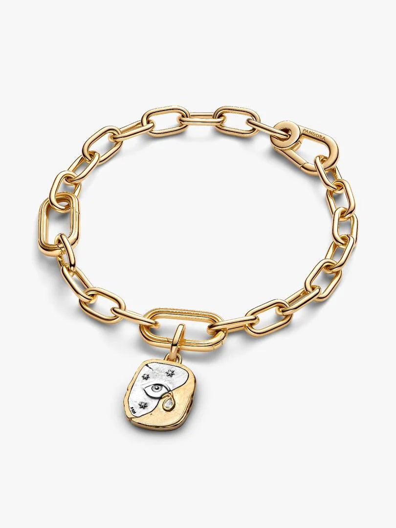Eye sterling silver and 14k gold-plated medallion with clear cubic zirconia