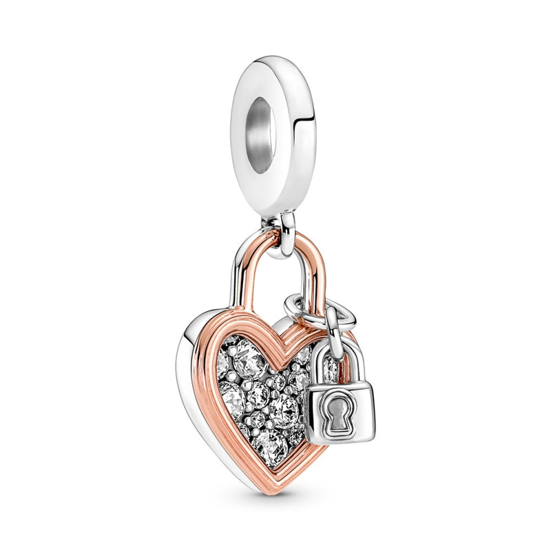Heart padlock sterling silver and 14k rose go