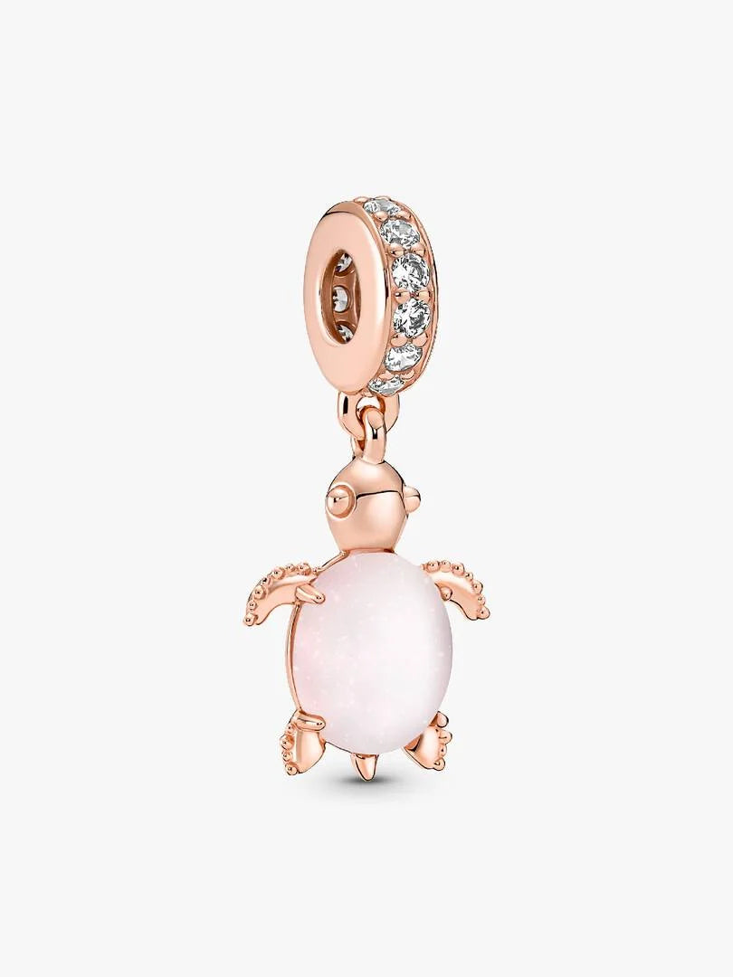 Murano Glass Pink Sea Turtle Dangle Charm