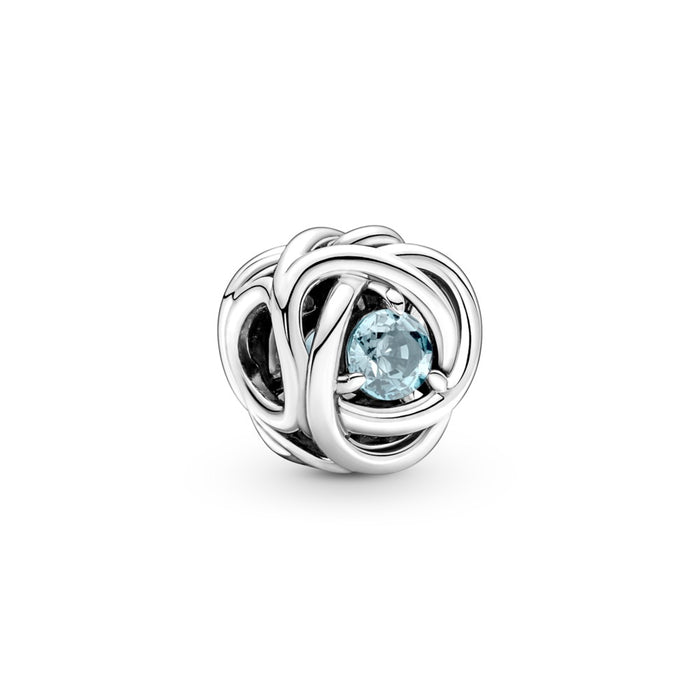 March Sterling silver charm with sea aqua blue crys