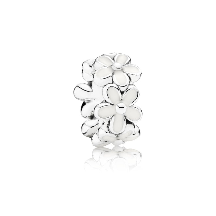 Daisy silver spacer with white enamel