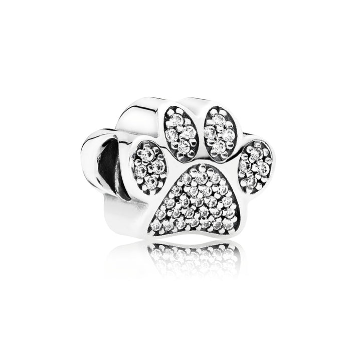 Paw silver charm with cubic zirconia PU