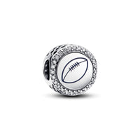 Football sterling silver charm with clear cubic zirconia and blue enamel