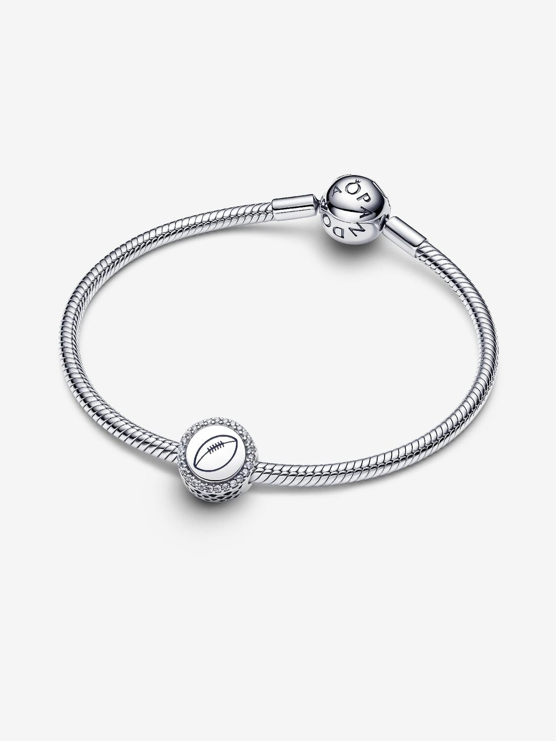 Football sterling silver charm with clear cubic zirconia and blue enamel