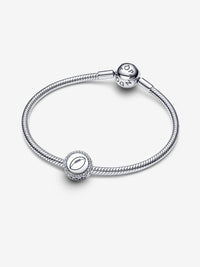 Football sterling silver charm with clear cubic zirconia and blue enamel
