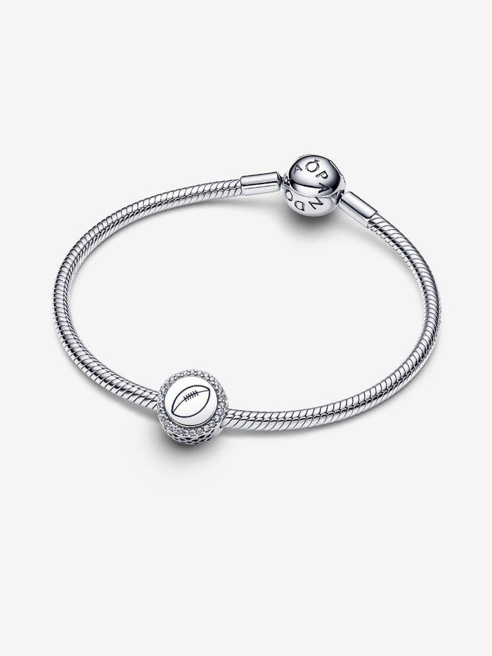 Football sterling silver charm with clear cubic zirconia and blue enamel