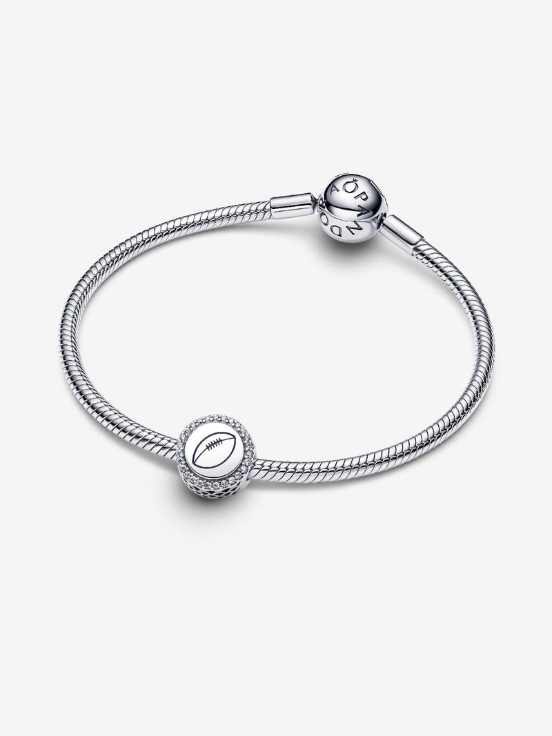 Football sterling silver charm with clear cubic zirconia and blue enamel