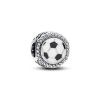 Soccer ball sterling silver charm with clear cubic zirconia, white and black enamel