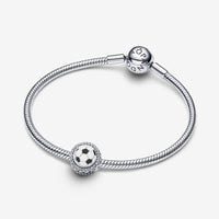 Soccer ball sterling silver charm with clear cubic zirconia, white and black enamel