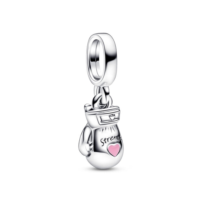 Boxing glove sterling silver dangle with pink