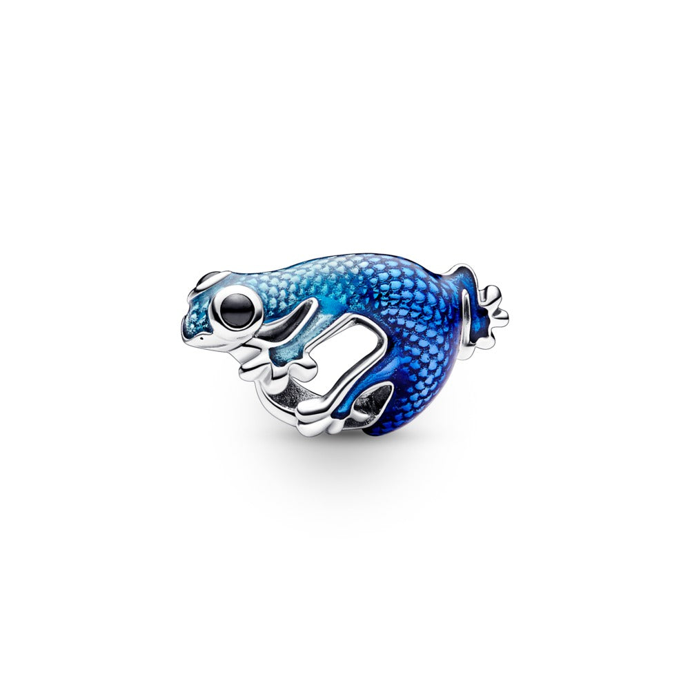 Gecko sterling silver charm with black crysta