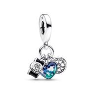 Camera, heart and compass sterling silver tri