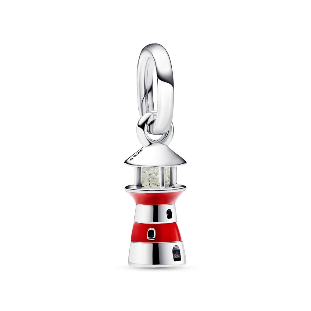 Lighthouse sterling silver dangle with red en