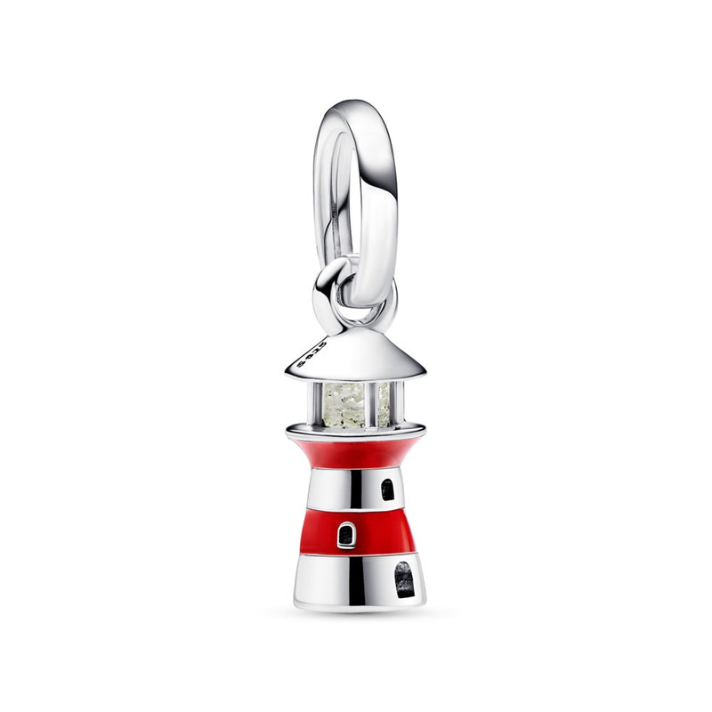 Lighthouse sterling silver dangle with red en