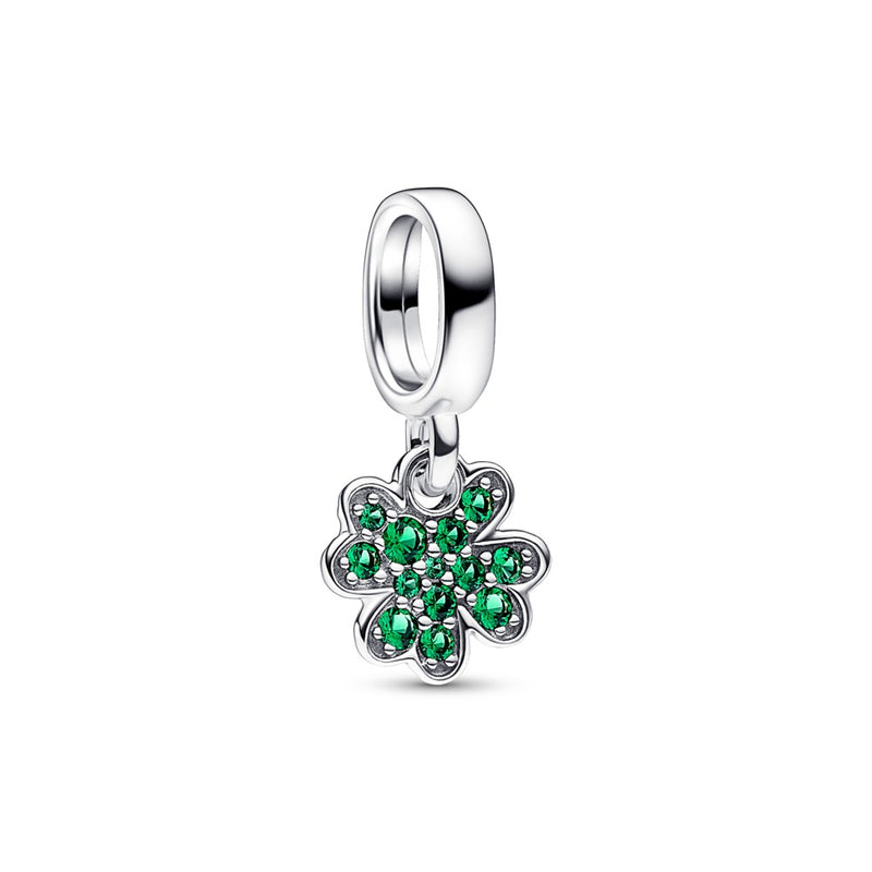 Clover sterling silver dangle with royal gree
