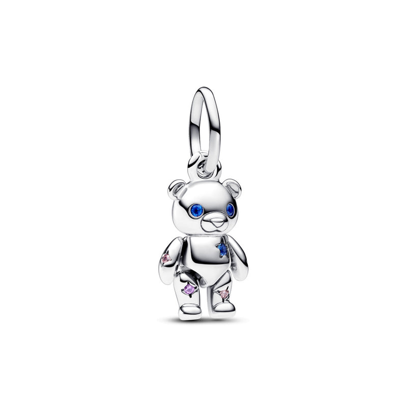 Teddy bear sterling silver dangle with fancy