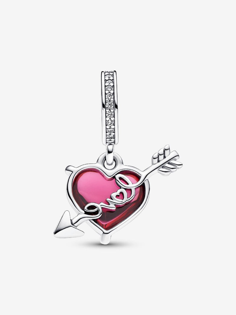 Red Heart & Arrow Murano Glass Dangle Charm
