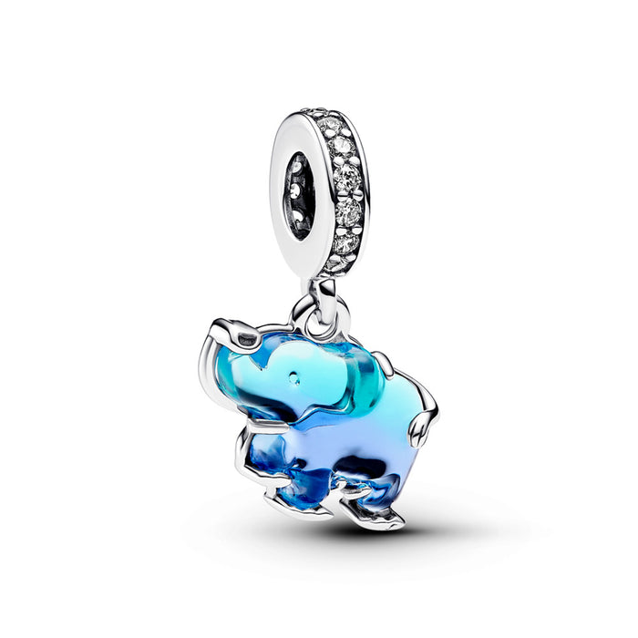 Blue Murano Glass Elephant Dangle Charm