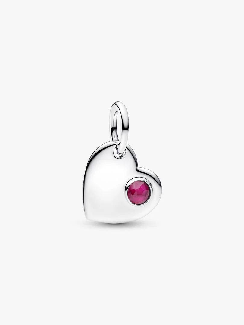 Engravable heart sterling silver dangle with colored cubic zirconia