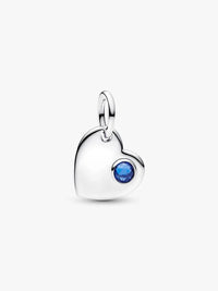Engravable heart sterling silver dangle with colored cubic zirconia