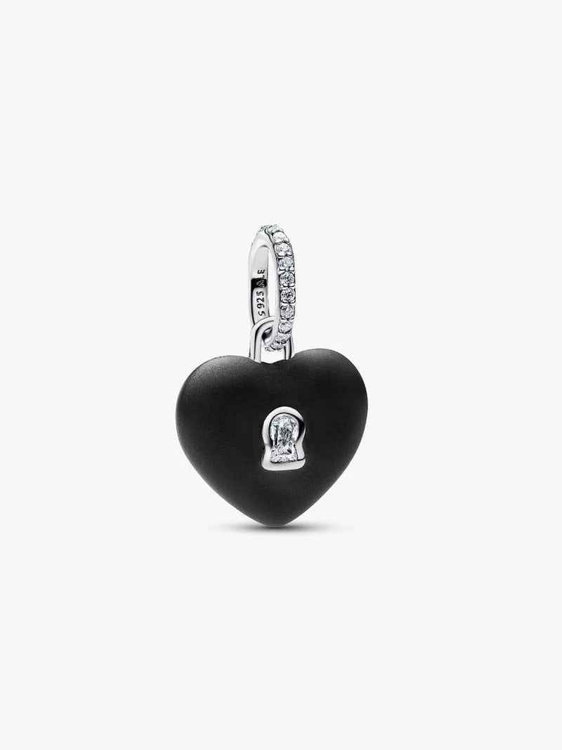 Ceramic Heart Padlock Dangle Charm - Black