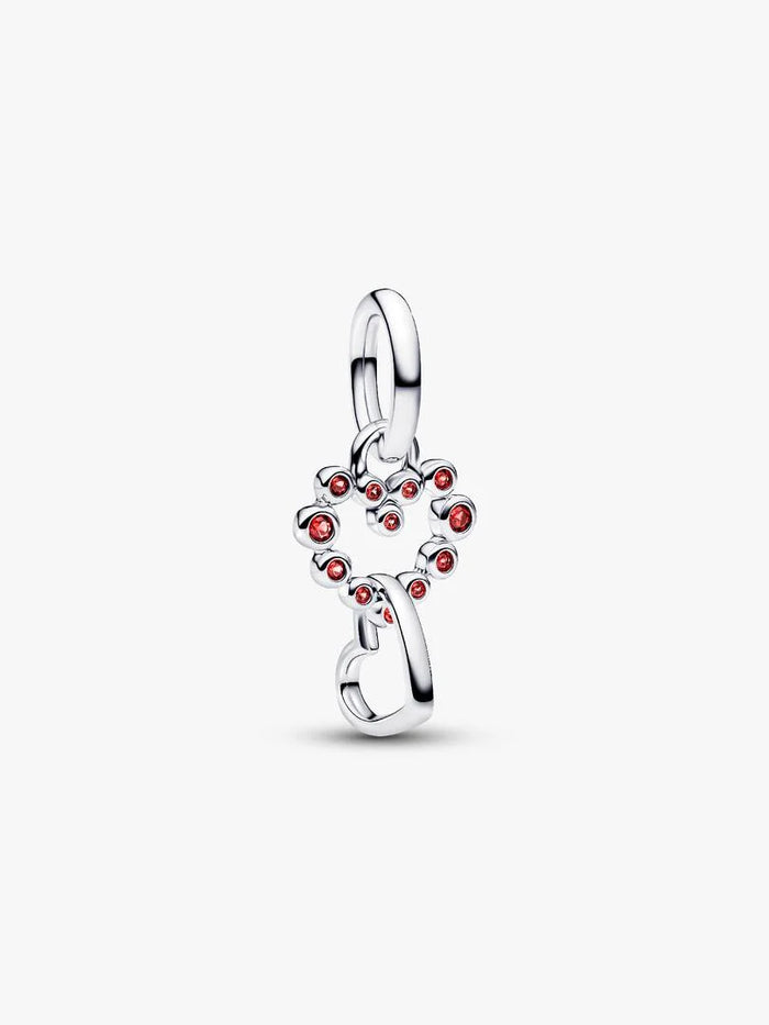 Connected Hearts & Red Stones Dangle Charm