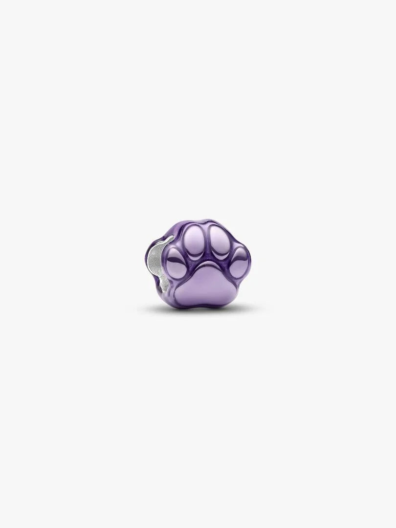 Paw sterling silver mini charm with purple enamel