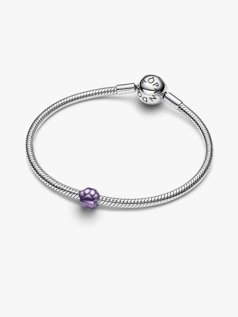 Paw sterling silver mini charm with purple enamel
