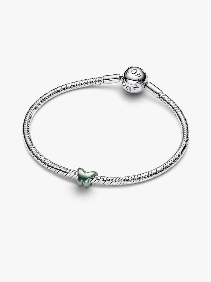 Butterfly sterling silver mini charm with green enamel