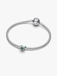 Butterfly sterling silver mini charm with green enamel
